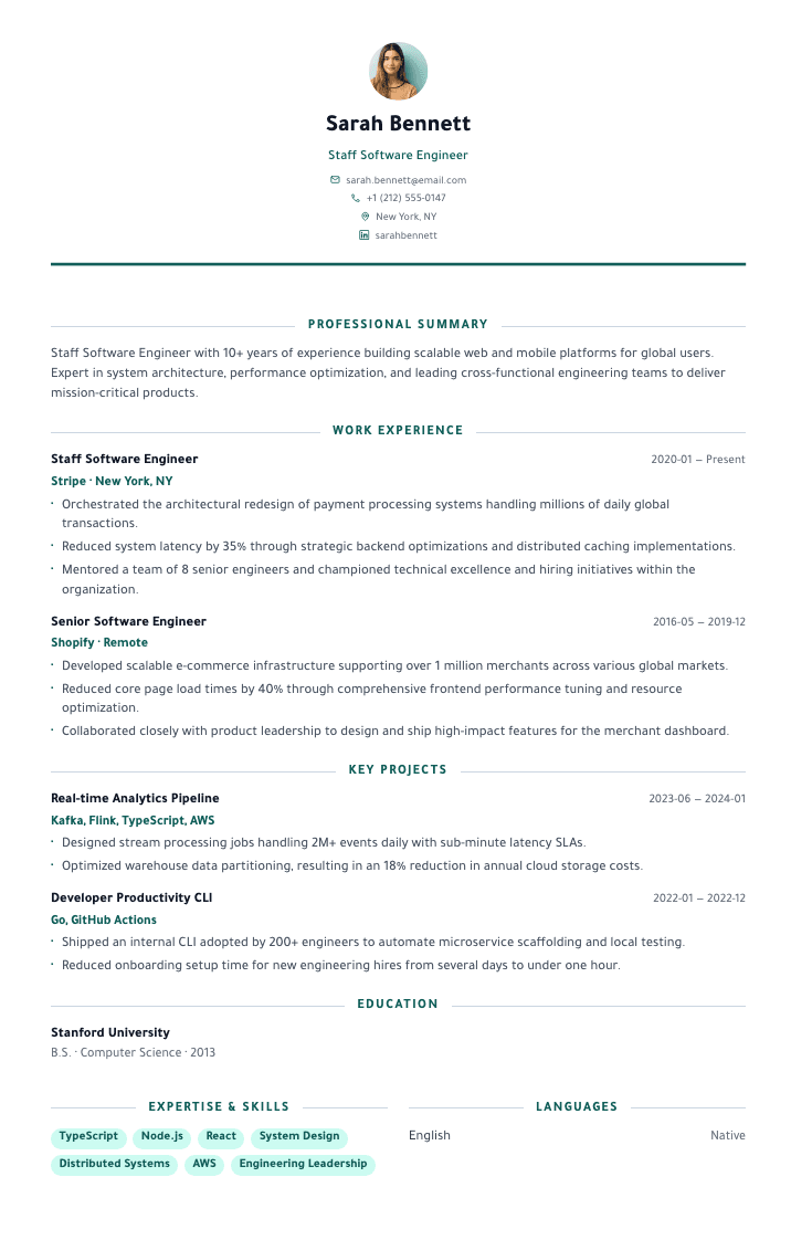 Portfolio template female example