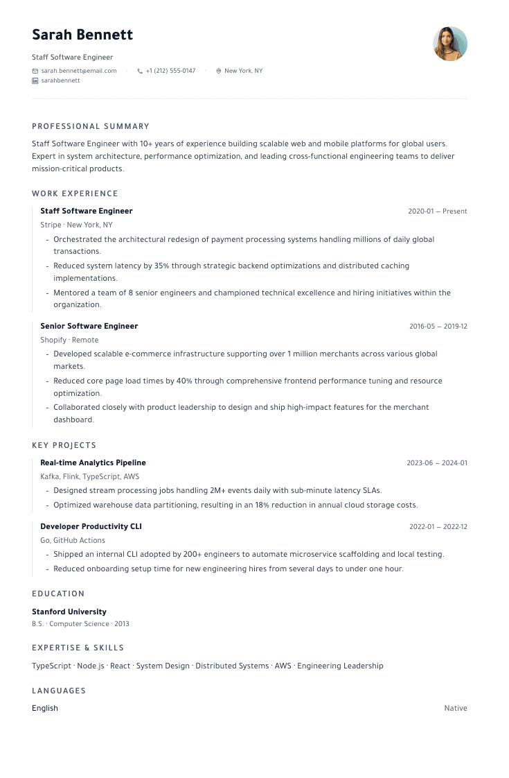 Minimalist template female example