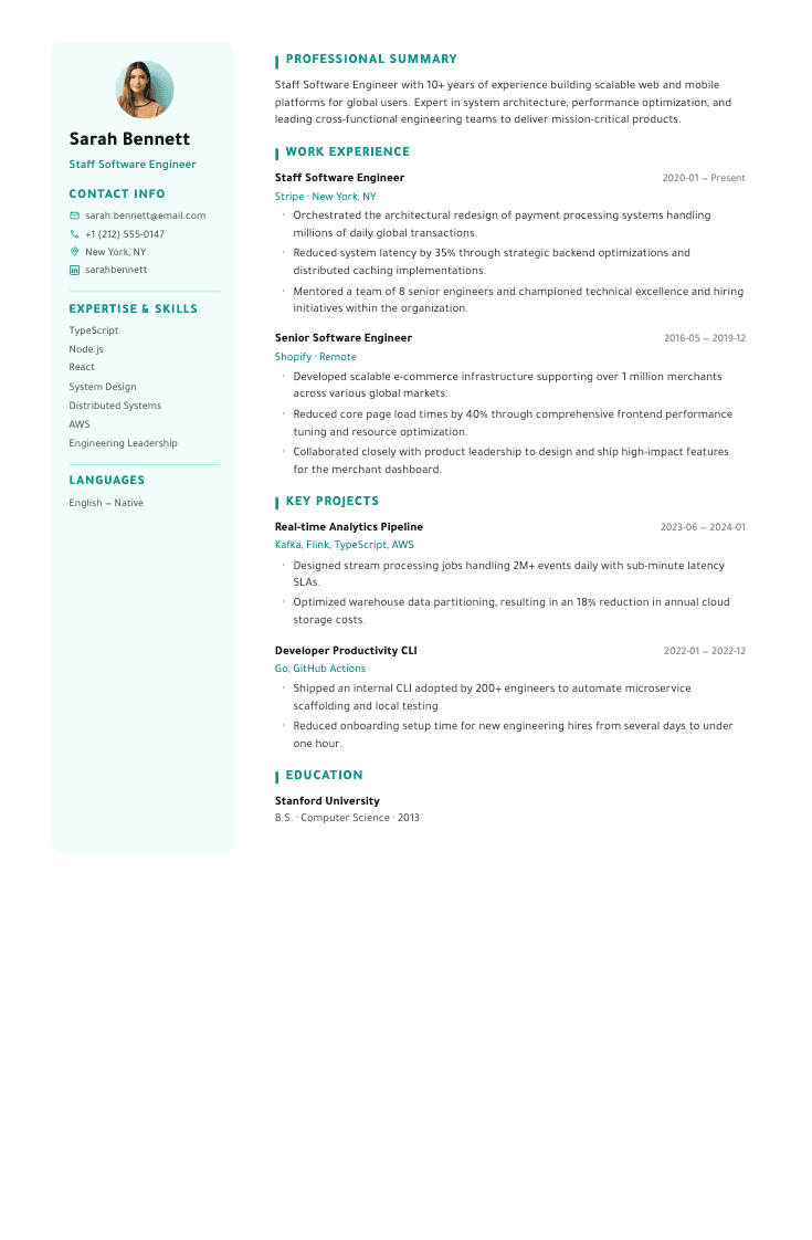 Modern Edge template female example