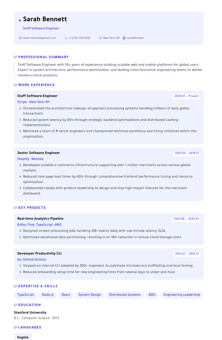 Tech Stack template female example