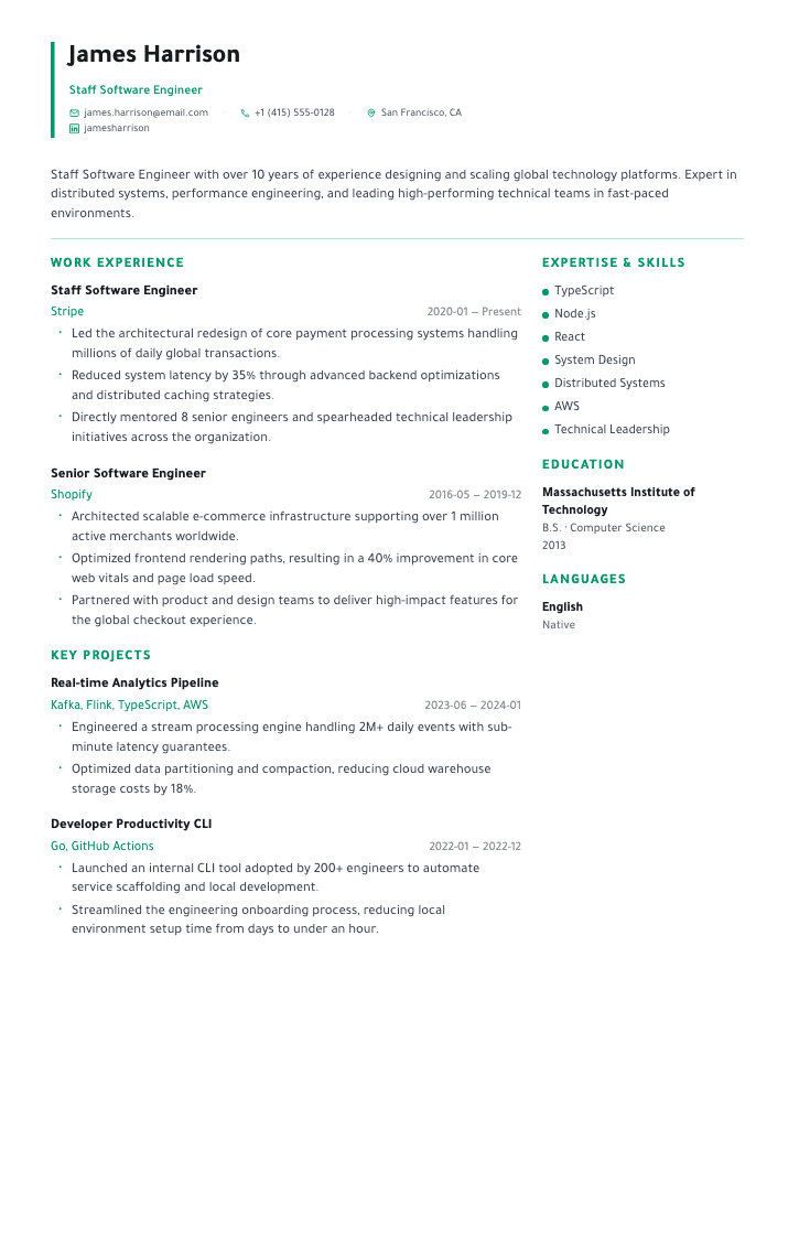 High Density resume example (Male)
