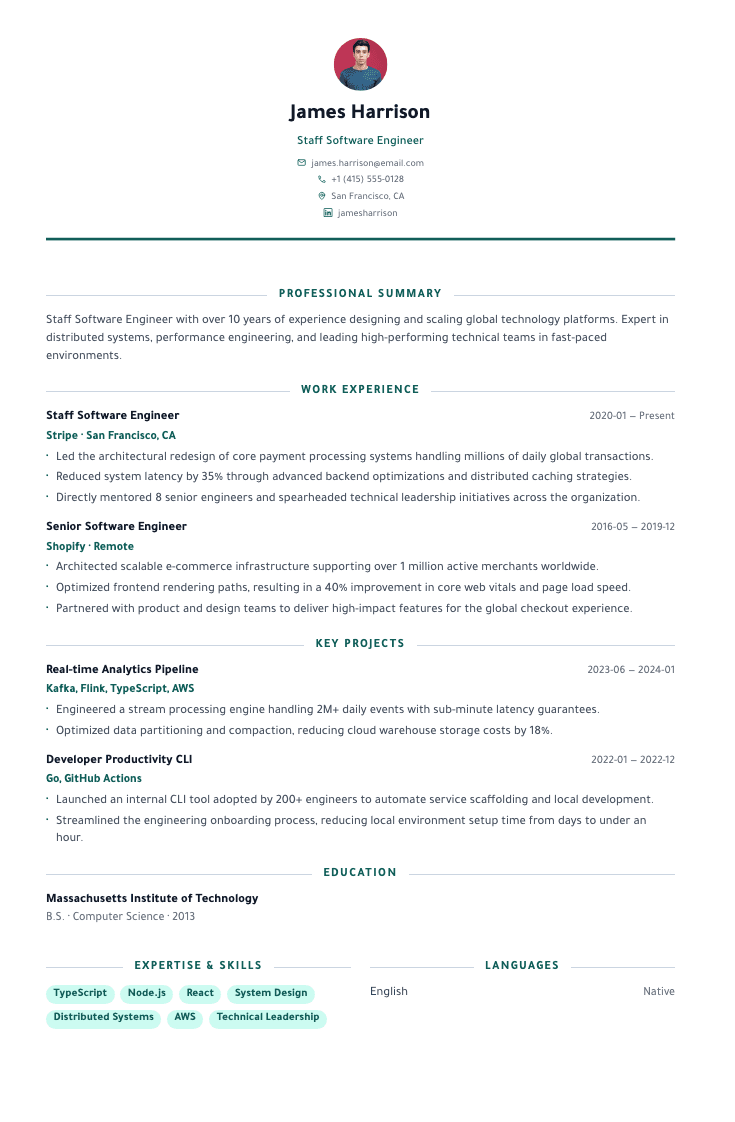 Portfolio template male example