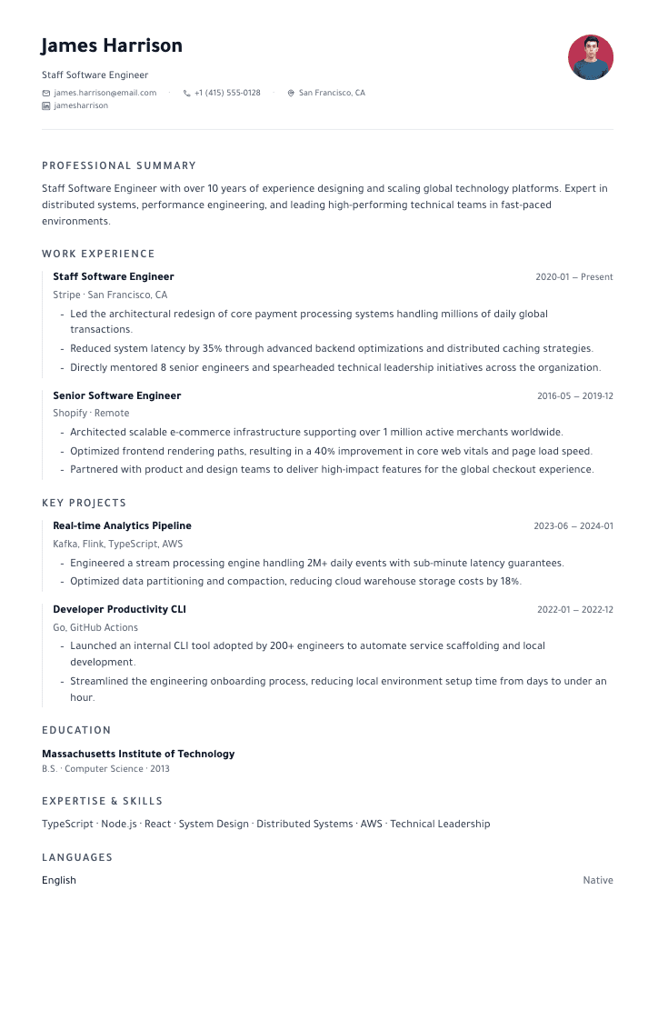 Minimalist resume example (Male)