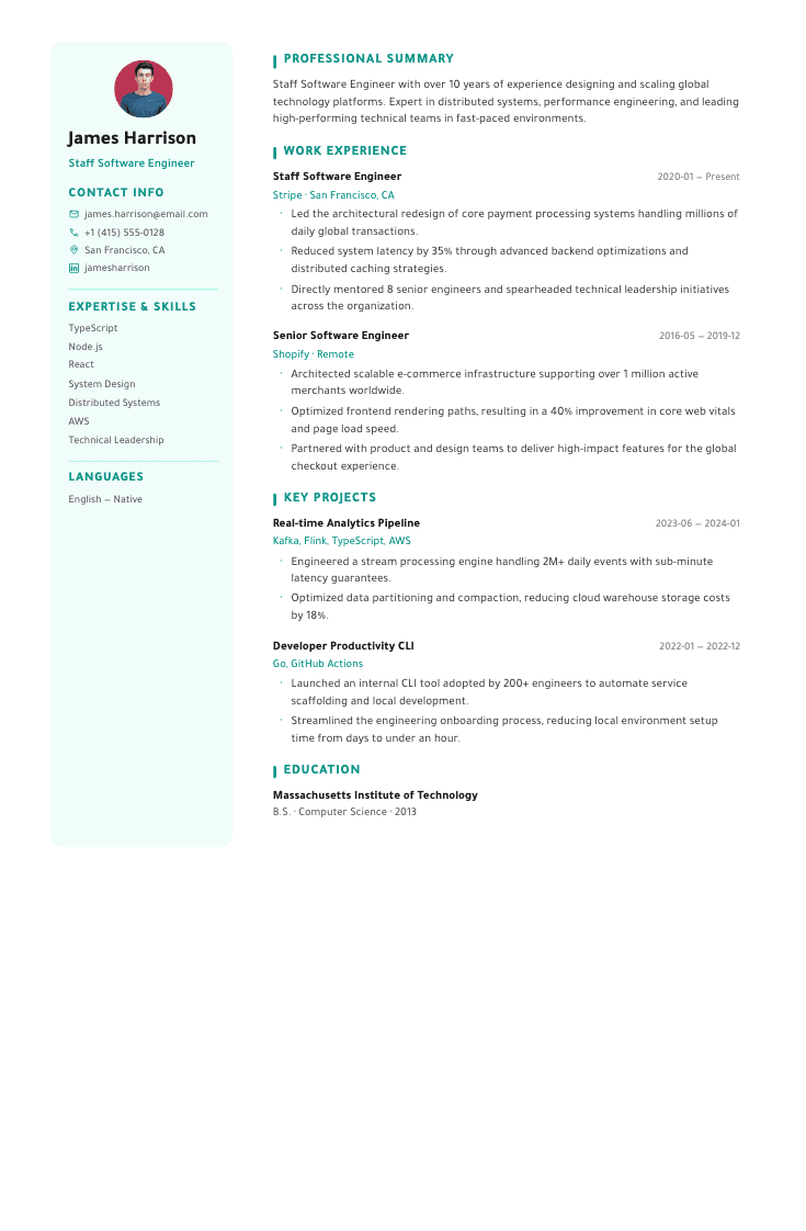 Modern Edge resume example (Male)